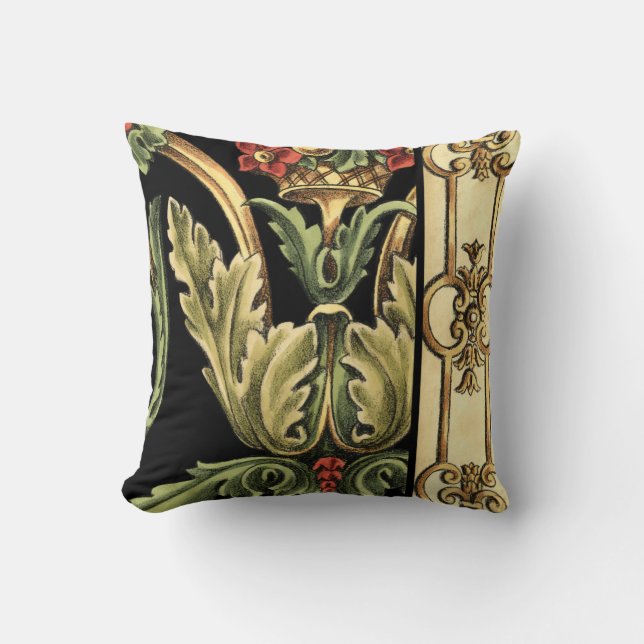 Ornamental Floral Design with Black Borders Throw Pillow (Front)