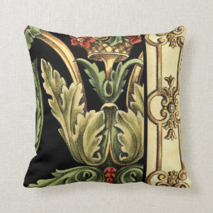 Ornamental Floral Design with Black Borders Throw Pillow