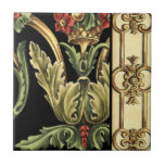 Ornamental Floral Design with Black Borders Tile<br><div class="desc">An ornamental painting with an attractive floral design enclosed by black borders. The green and red colors leap off the print thanks to the black background. How wonderful would this look on your wall? Purchase it and find out!</div>