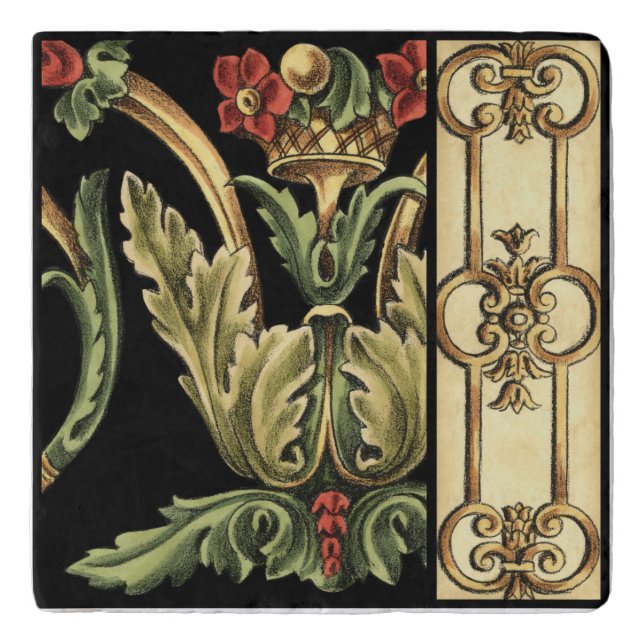 Ornamental Floral Design with Black Borders Trivet (Front)