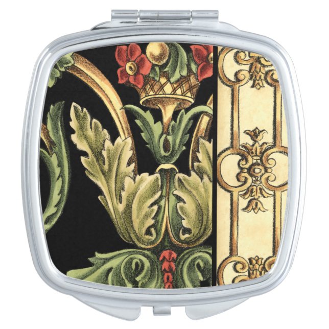 Ornamental Floral Design with Black Borders Vanity Mirror (Front)