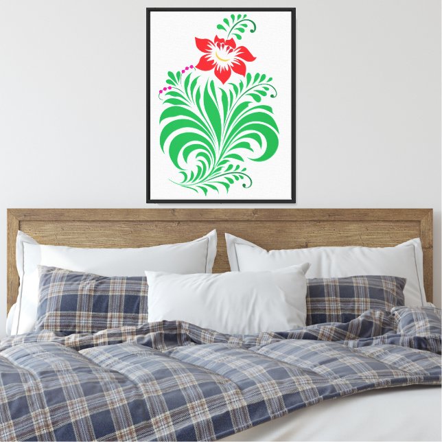Ornamental Floral Flower Design – Elegant Canvas Print (Insitu(Bedroom))