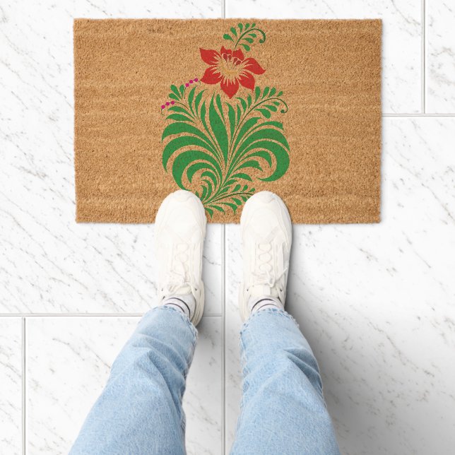 Ornamental Floral Flower Design – Elegant Fiber Doormat (Insitu)