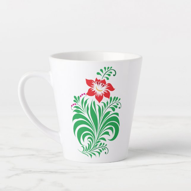 Ornamental Floral Flower Design – Elegant Latte Mug (Left)