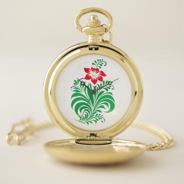 Ornamental Floral Flower Design – Elegant Pocket Watch (Inside)