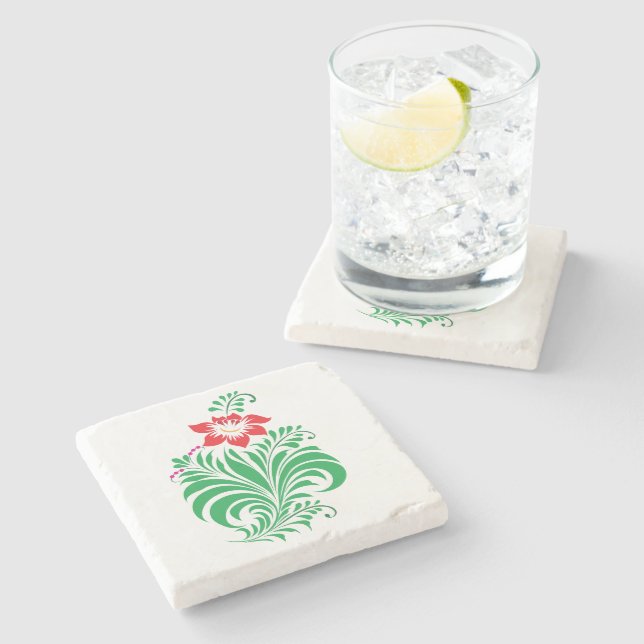Ornamental Floral Flower Design – Elegant Stone Coaster (Side)