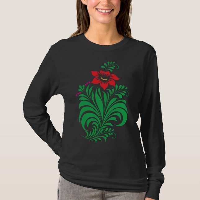 Ornamental Floral Flower Design – Elegant T-Shirt (Front)