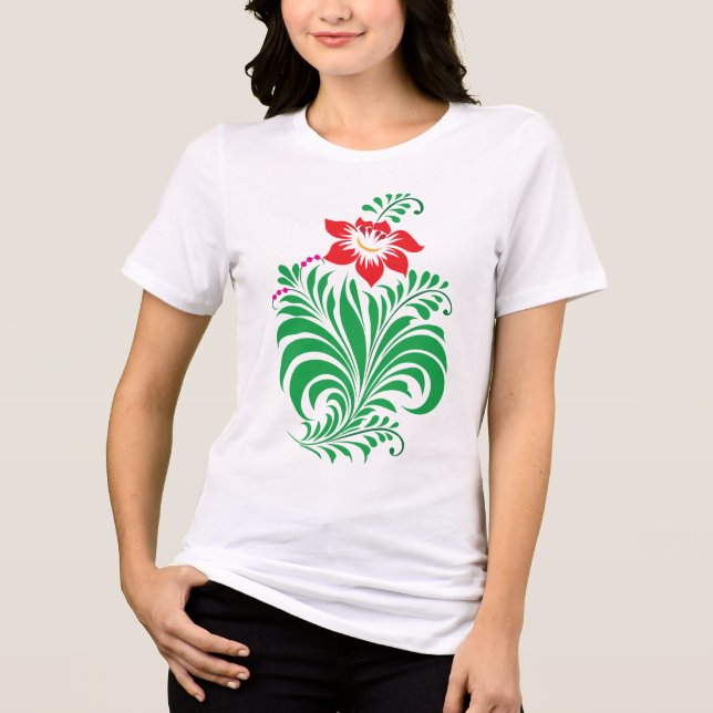 Ornamental Floral Flower Design – Elegant Tri-Blend Shirt (Front)