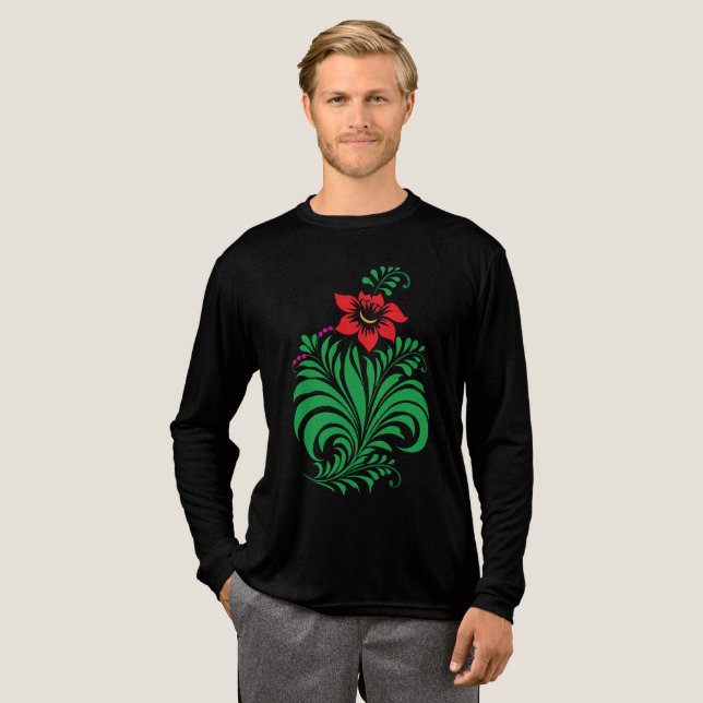 Ornamental Floral Flower Design – Elegant Tri-Blend Shirt (Full Front)