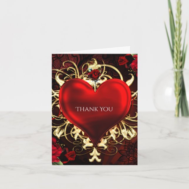 Ornamental Floral Heart Black Red & Gold Thank You (Front)