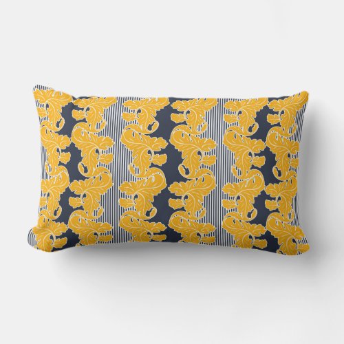 Ornamental floral leaves yellowwhite blue lumbar pillow