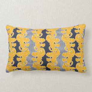 Ornamental, floral, leaves, yellow,white, blue lumbar pillow