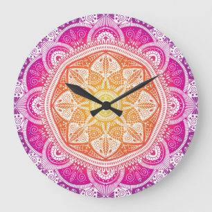 Ornamental floral mandala: colorful vintage. large clock