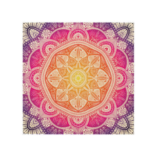 Ornamental floral mandala: colorful vintage. wood wall art