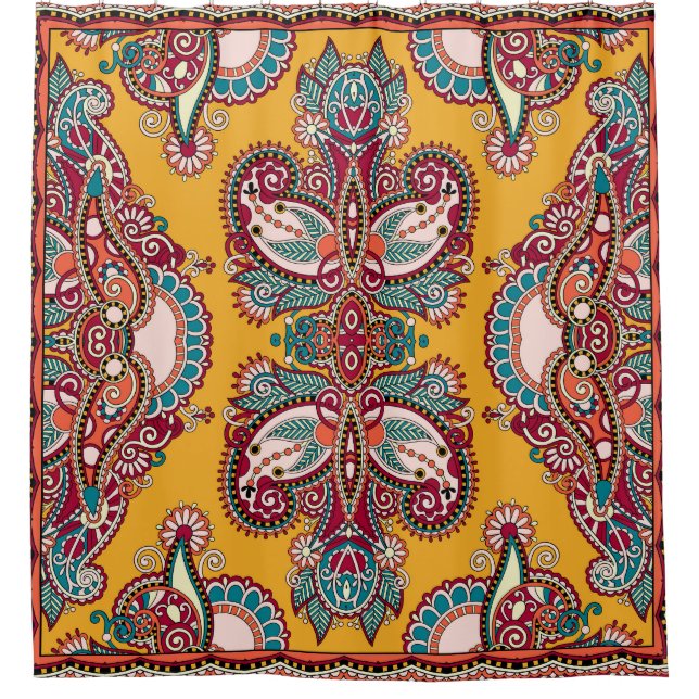 Ornamental Floral Paisley: Traditional Bandanna Shower Curtain (Front)