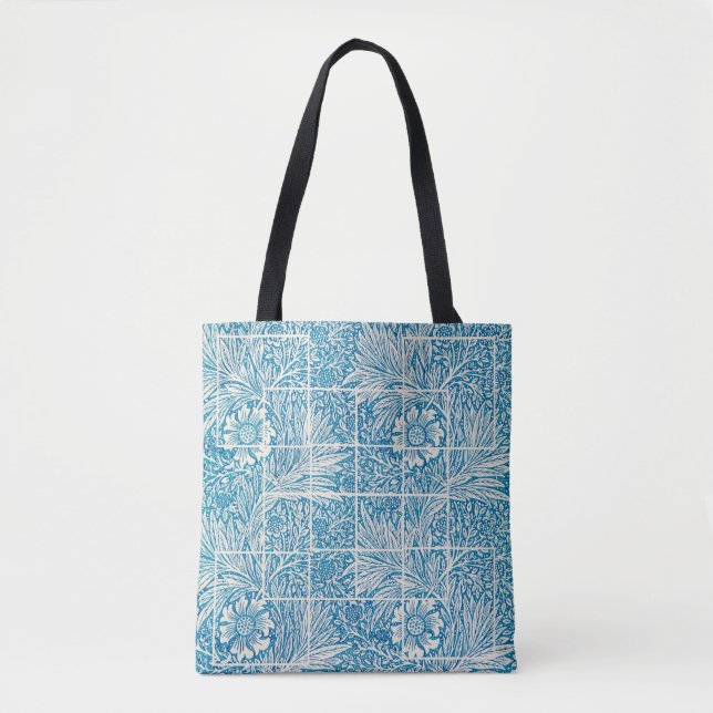 Ornamental Floral Pattern Blue and White Tote Bag (Front)