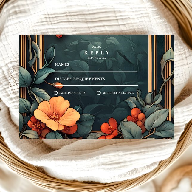 Ornamental Floral Wedding Art Nouveau RSVP Card (Creator Uploaded)