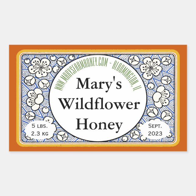 Ornamental Flowers and Buds Honey Jar Rectangular Sticker (Front)
