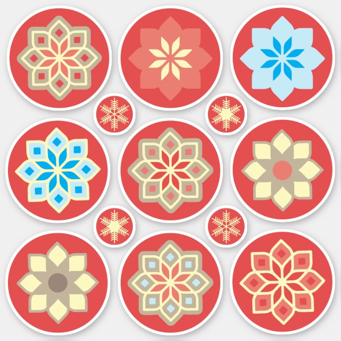 Ornamental flowers and snowflakes on red CC0245 Sticker
