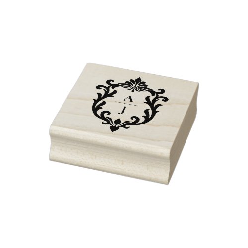 Ornamental Foliated Vintage Monogram Crest Rubber Stamp