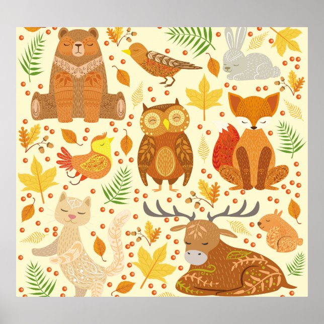Ornamental forest animals illustration. poster (Front)