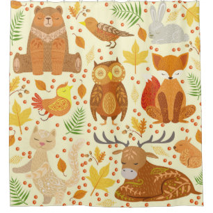 Ornamental forest animals illustration. shower curtain