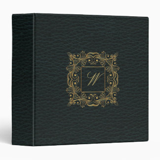 Ornamental Frame Monogram on Dark Leather 3 Ring Binder