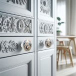 Ornamental Gold Blue White Filigree Swirl Orb Ceramic Knob