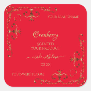 Ornamental Gold Ornate Corners Red Product Labels