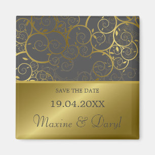 Ornamental Golden Spiral Vine Classy Save The Date Magnet
