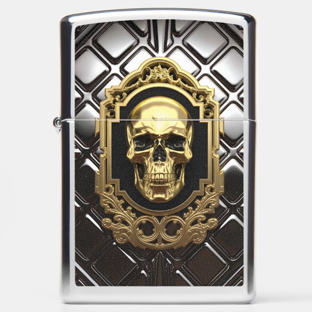 Ornamental Gothic Gold Skull Zippo Lighter (Front)