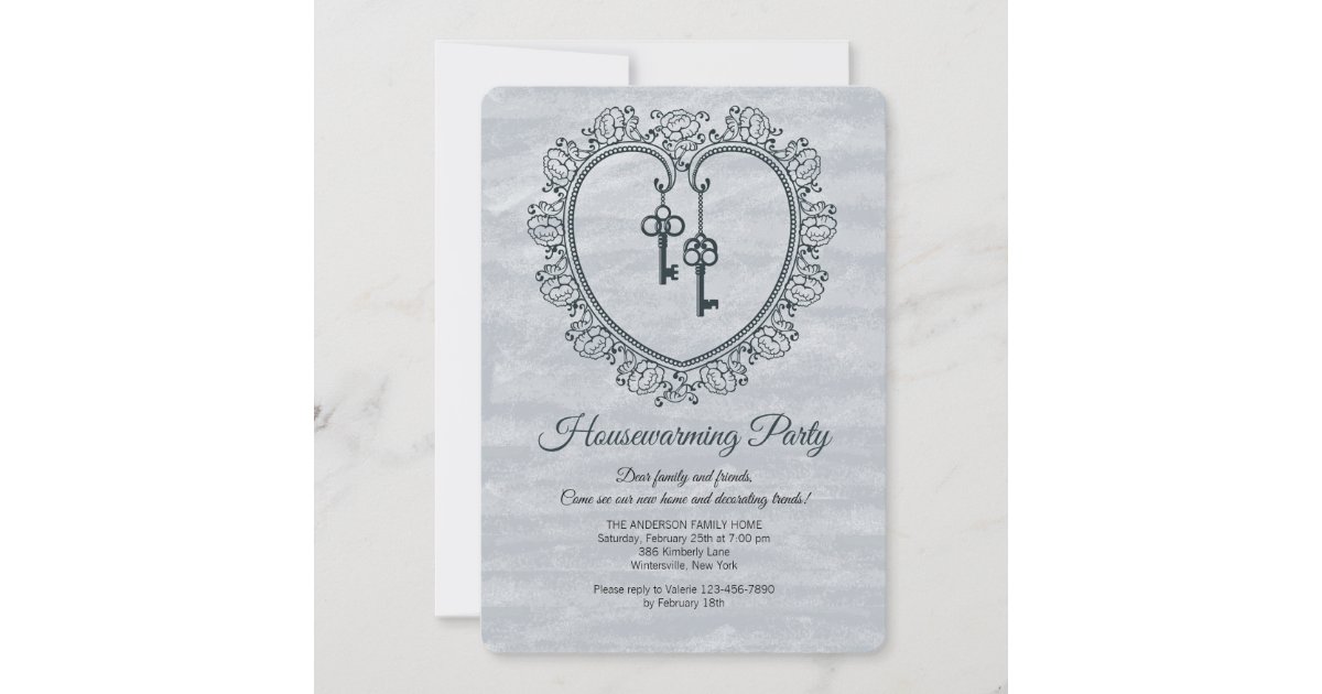 Key Invitation Ornamental Heart and Keys Housewarming Party Inv Invitation | Zazzle