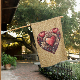 Ornamental Heart House Flag