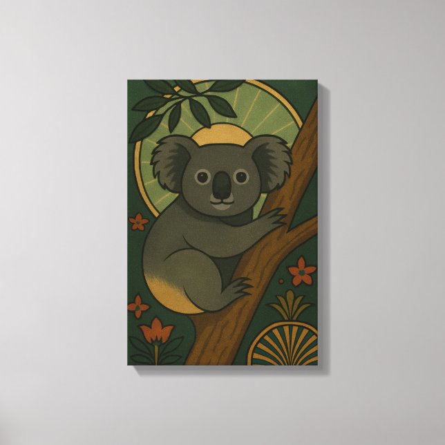 Ornamental Koala in Botanical Mandala Canvas Print (Front)
