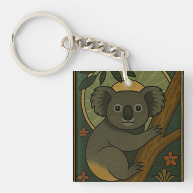 Ornamental Koala in Botanical Mandala Keychain (Front)