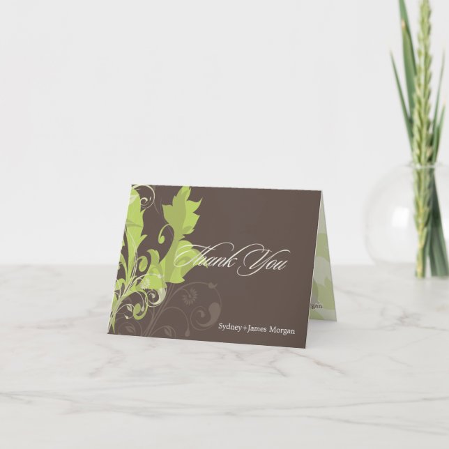Ornamental Leaves/Green + Brown/Thank You Cards (Front)