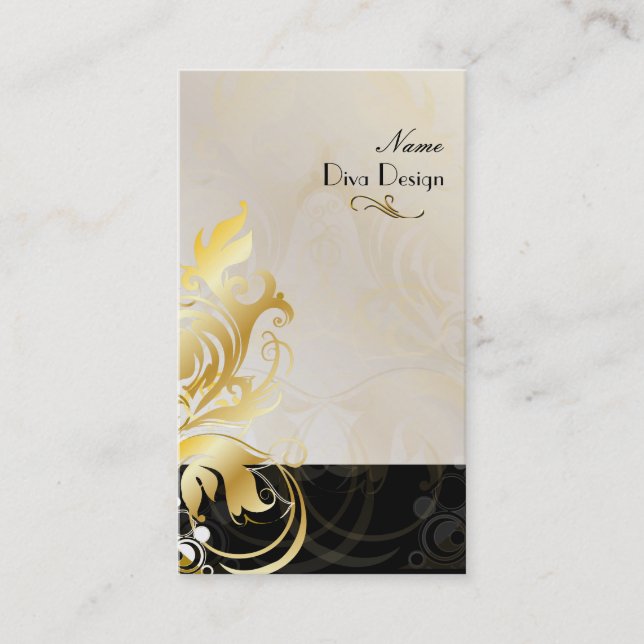 Ornamental leaves/swirls black/gold business card (Front)