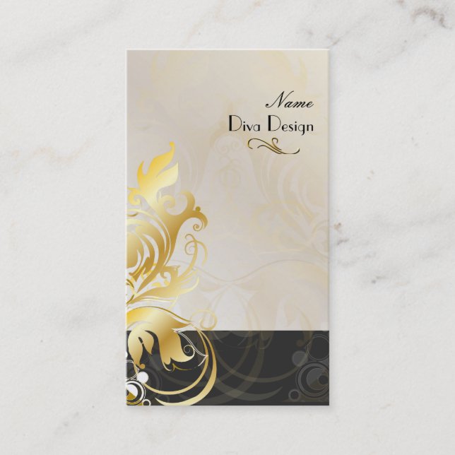 Ornamental leaves/swirls black/gold business card (Front)