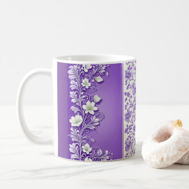 Ornamental Lilac Pattern Coffee Mug (With Donut)