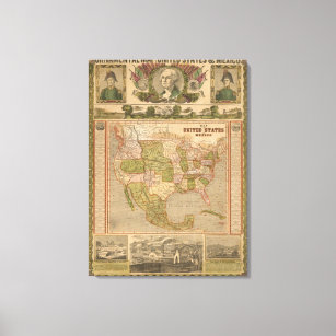 Ornamental Map of The United States and Mexico Canvas Print
