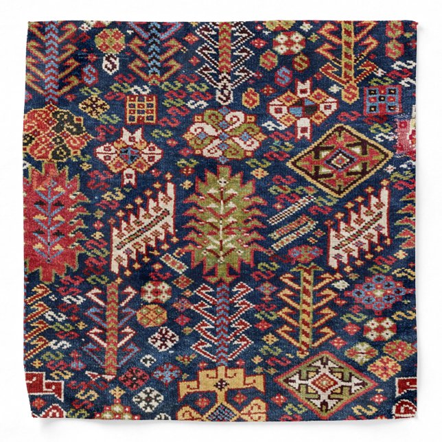 Ornamental Midnight Blue Shekarlu Zig-Zag  Bandana (Front)