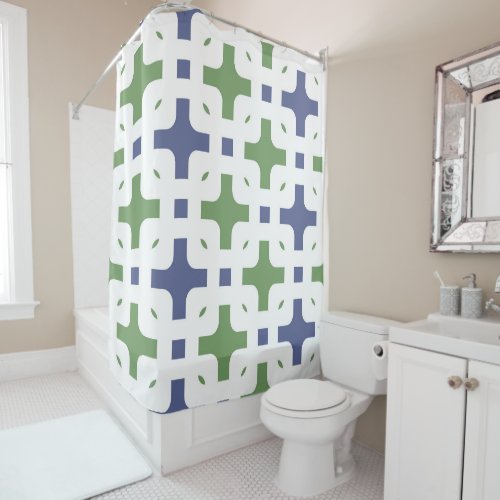 Ornamental modern white olive green navy blue shower curtain