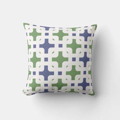 Ornamental modern white olive green navy blue throw pillow