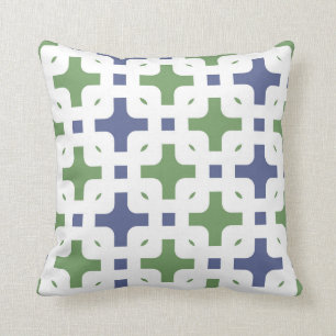 Ornamental, modern, white, olive green, navy blue throw pillow