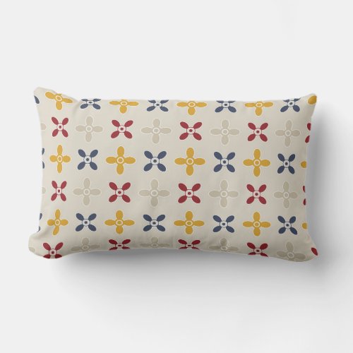 Ornamental pattern flowers beige navy blue lumbar pillow