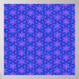 Ornamental pattern in hot pink and bright blue poster