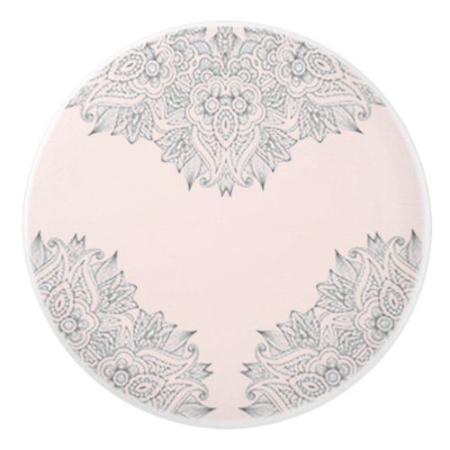 Ornamental Pattern wSft Pink BG Ceramic KnobPull Ceramic Knob
