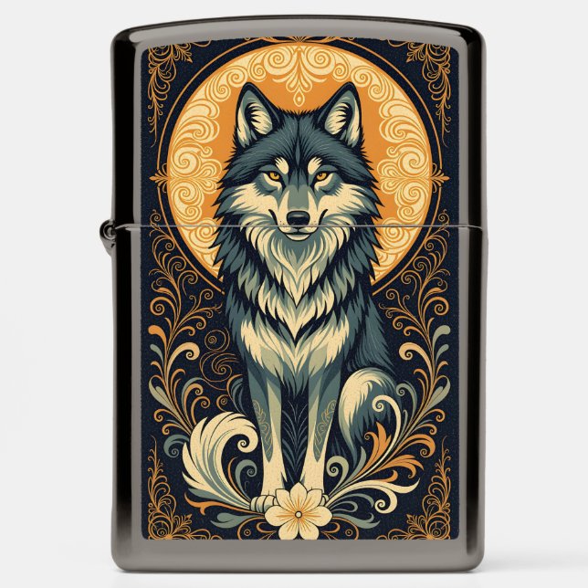 Ornamental Pattern Wolf Zippo Lighter (Front)