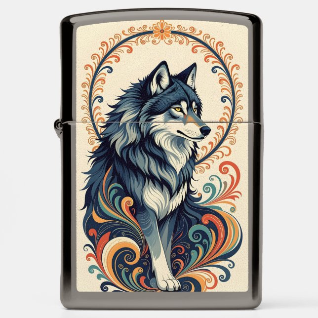 Ornamental Pattern Wolf Zippo Lighter (Front)