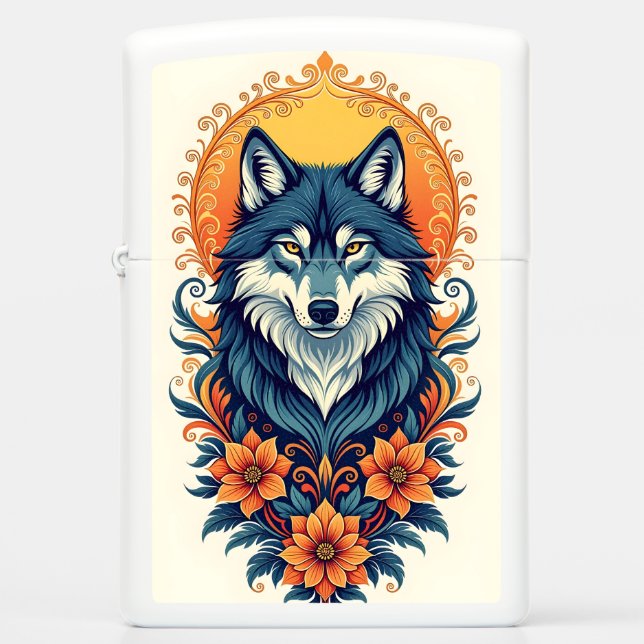 Ornamental Pattern Wolf Zippo Lighter (Front)